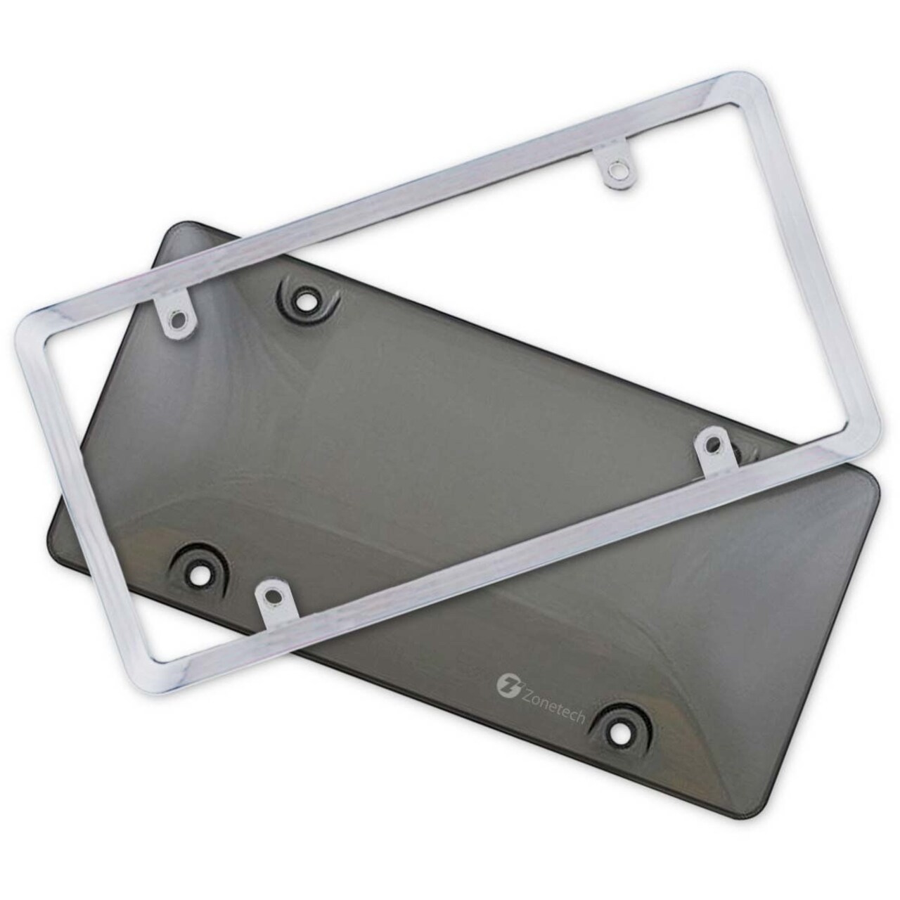 Zone Tech Bubble Smoked Tinted License Plate Tag Shield Cover And Chrome Frame